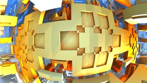 Orange geometric shapes floating in space, 3D Labyrinth or Maze Stock Illustration