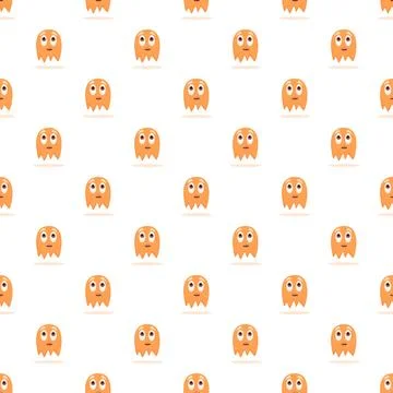 Orange ghost cartoon vector seamless pattern Stock Illustration
