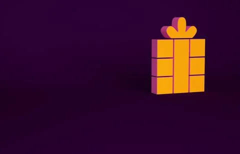 Orange Gift box icon isolated on purple background. Merry Christmas and Happy Illustrazione stock