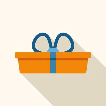 Orange gift box receiving blue ribbon and bow Stock Illustration