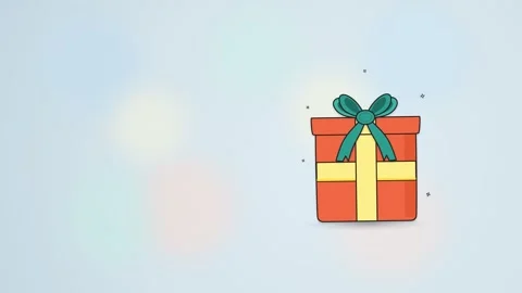 Orange gift box with teal bow appearing on light blue background. 4K Video stock 342781739