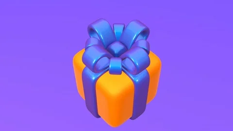 Orange gift box with violet ribbon rotates 3d 4K looped animation Stock Footage 201432287