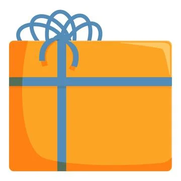 Orange gift box wrapped with blue ribbon and curly bow Stock Illustration