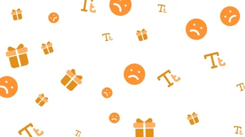 Orange gift boxes, sad faces, and letters icon pattern on white background Stock Footage 344909822