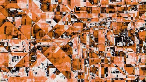 Orange Glitch Noise Blocks Abstract Geometric Tech Pattern Motion Background. 4K Stock Footage 346538342