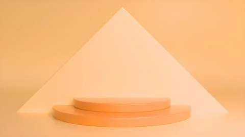 Orange glossy podium on abstract triangular background. Blank showcase mockup Stock Illustration