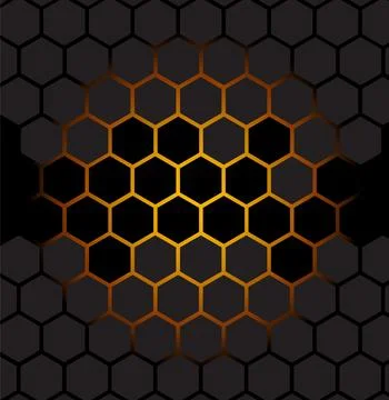Orange Glow Hexagon Tech Background Stock Illustration