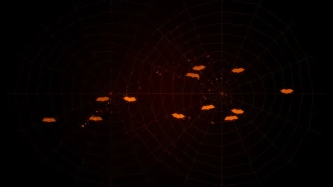 Orange glowing bats flying through spooky spider webs for Halloween backgro.. Stock Footage 345081757