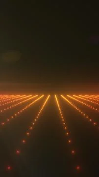 Orange glowing dot grid receding into a dark horizon, creating a futuristic.. Illustrazione stock