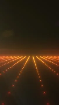 Orange glowing dot grid receding into a dark horizon, creating a futuristic.. Stockillustratie
