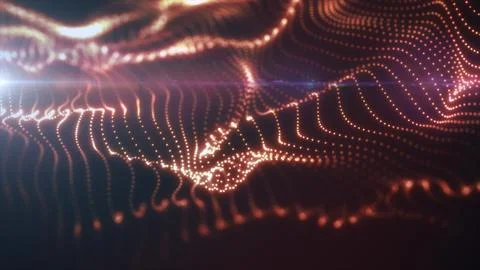 Orange glowing dotted wave with flowing curves and bright highlights, creat.. Illustrazione stock