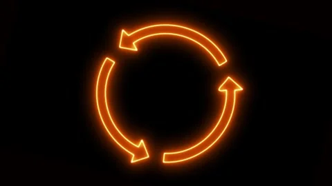 Orange glowing neon circular arrow loop. Vidéo 332089992
