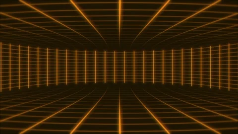 Orange glowing neon grid pattern forming a virtual reality room interior 스톡 동영상 262596116