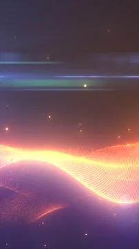 Orange glowing particle wave over a dark futuristic background, representin.. Ilustração Stock