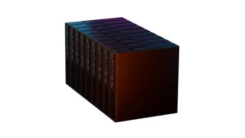 Orange glowing server stack isolated on white background Illustrazione stock