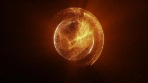 Orange glowing solar plasma sphere with fiery texture, radiant halo, and dr.. Ilustração Stock