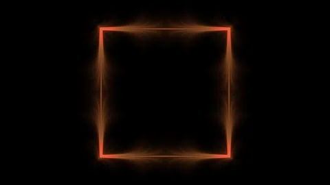 Orange glowing square frame on a dark background. Animated frame with free space Stock Footage 311128975