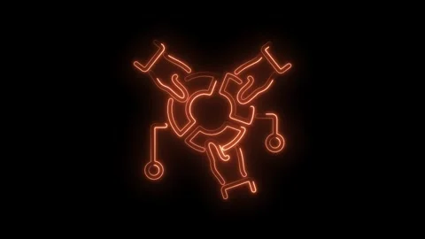 Orange glowing technology hands connecting to a hub animation on black back.. Stock Footage 345987821