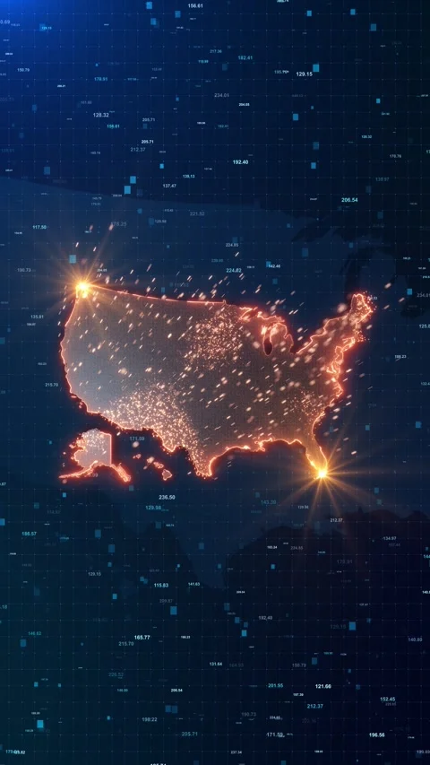 Orange Glowing USA Data Map with Digital Analytics Network Stock Footage 342617318