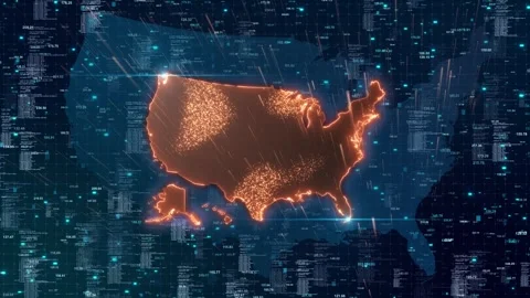 Orange Glowing USA Data Map with Analytics Code Background Stock-Footage 342617398