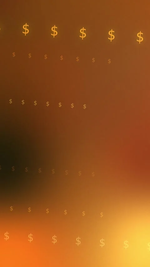 Orange gold gradient with rows of glowing dollar symbols, Seamless Loop Stock Footage 341858187
