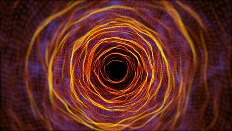 Orange gold grid wire mesh tunnel animation, Fly through the tunnel. Stock Footage 105932139