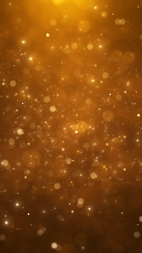 Orange gold shimmer background blurred bokeh circles, white sparkle dust, and sm Vídeos de archivo 340414639