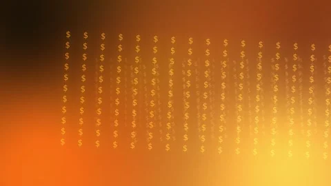 Orange golden gradient filled with glowing dollar symbols, Loop Animation Stock Footage 341858018