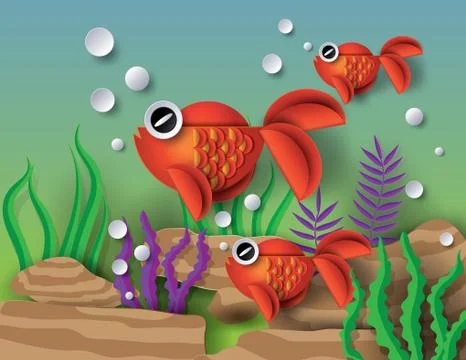 Orange Goldfish with bobbles. Stock Illustration