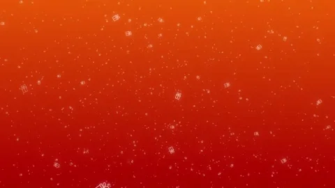 On a orange gradient background, gift boxes painted with a white stroke fall Stock Footage 253061638