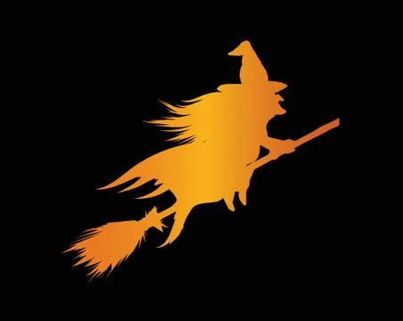 Orange gradient Halloween holiday witch flat icon Stock Illustration