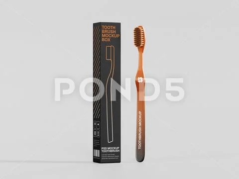 Orange Gradient Toothbrush Mockup with Black Packaging Box on Gray Background PSD Template