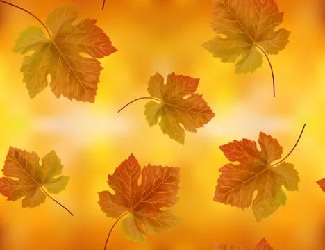 Orange grape leaves seamless pattern on autumn background. Seamless vector. Stock Illustration