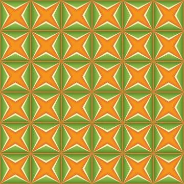 Orange green geometric seamless vector pattern with squares and triangles Stock Illustration