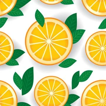 Orange with green leaves seamless pattern. Vector. Stock Illustration