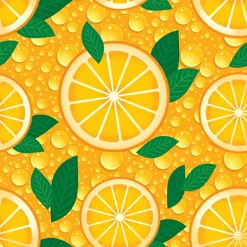 Orange with green leaves seamless pattern. . Stock Illustration