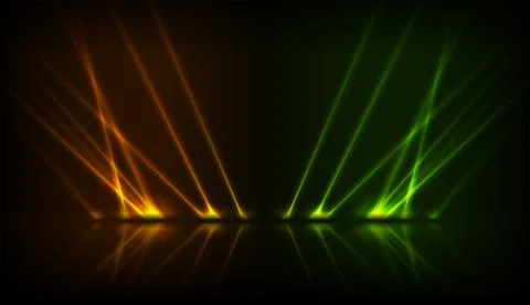Orange green neon laser rays abstract technology background Illustrazione stock