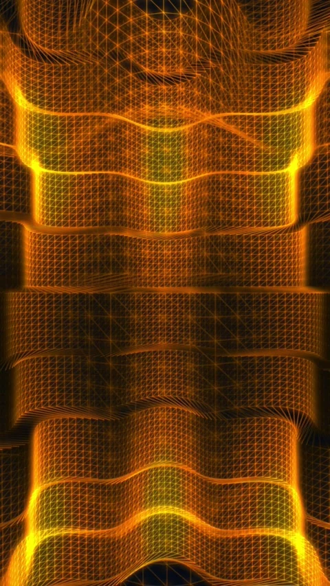 Orange grid abstract background with glowing lines and waves, futuristic concept Stock Footage 340229628