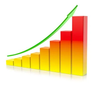 Orange growing bar chart with green up arrow business success concept Illustrazione stock