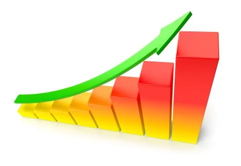 Orange growing bar chart with green arrow business success concept Stock Illustration