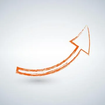 Orange grunge arrow on a solid white background. イラスト素材