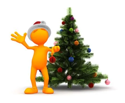 Orange guy: standing by the christmas tree Stock Illustration