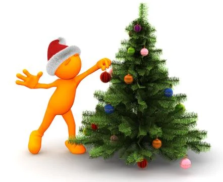 Orange guy: standing by the christmas tree Illustrazione stock