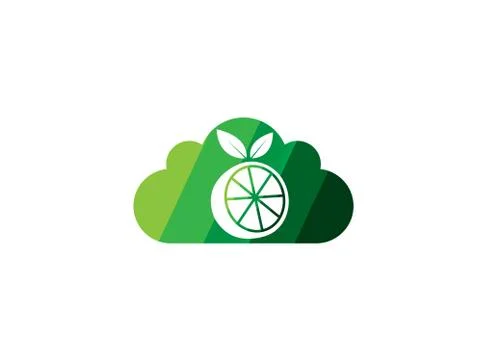 Orange half of a piece and Pulp with leaf for logo design illustration in a c Stock Illustration