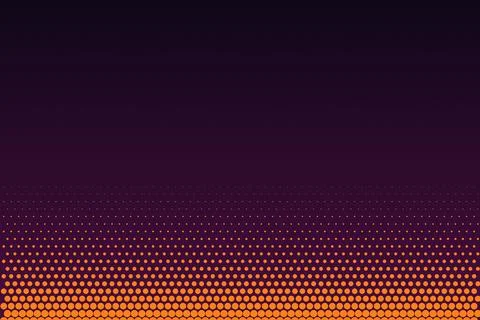 Orange halftone dot pattern transition on dark purple gradient retro comic .. Ilustração Stock
