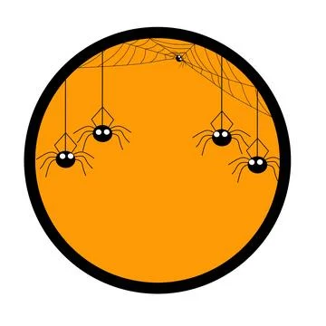 Orange Halloween banner in circle shape, with cobwebs and spiders. Illustrazione stock