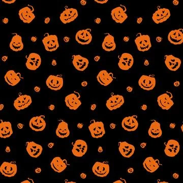 Orange Halloween Pumpkin Seamless Pattern on Black Background 库存插图