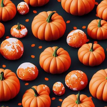 Orange Halloween Pumpkins Seamless Pattern Background Tile 3D Illustration Stock Illustration