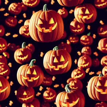 Orange Halloween Pumpkins Seamless Pattern Background Tile 3D Illustration Stock Illustration