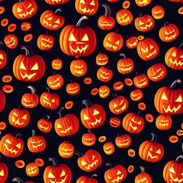 Orange Halloween Pumpkins Seamless Pattern Background Tile 3D Illustration Stock Illustration
